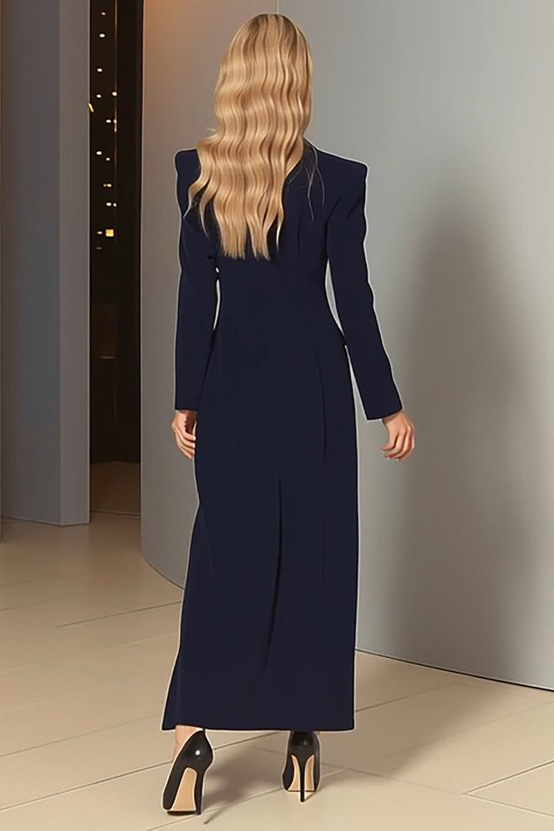 Load image into Gallery viewer, Navy Single Breasted Sheath Peak Lapel Long Blazer Dress with Slit