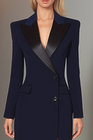 Load image into Gallery viewer, Navy Single Breasted Sheath Peak Lapel Long Blazer Dress with Slit
