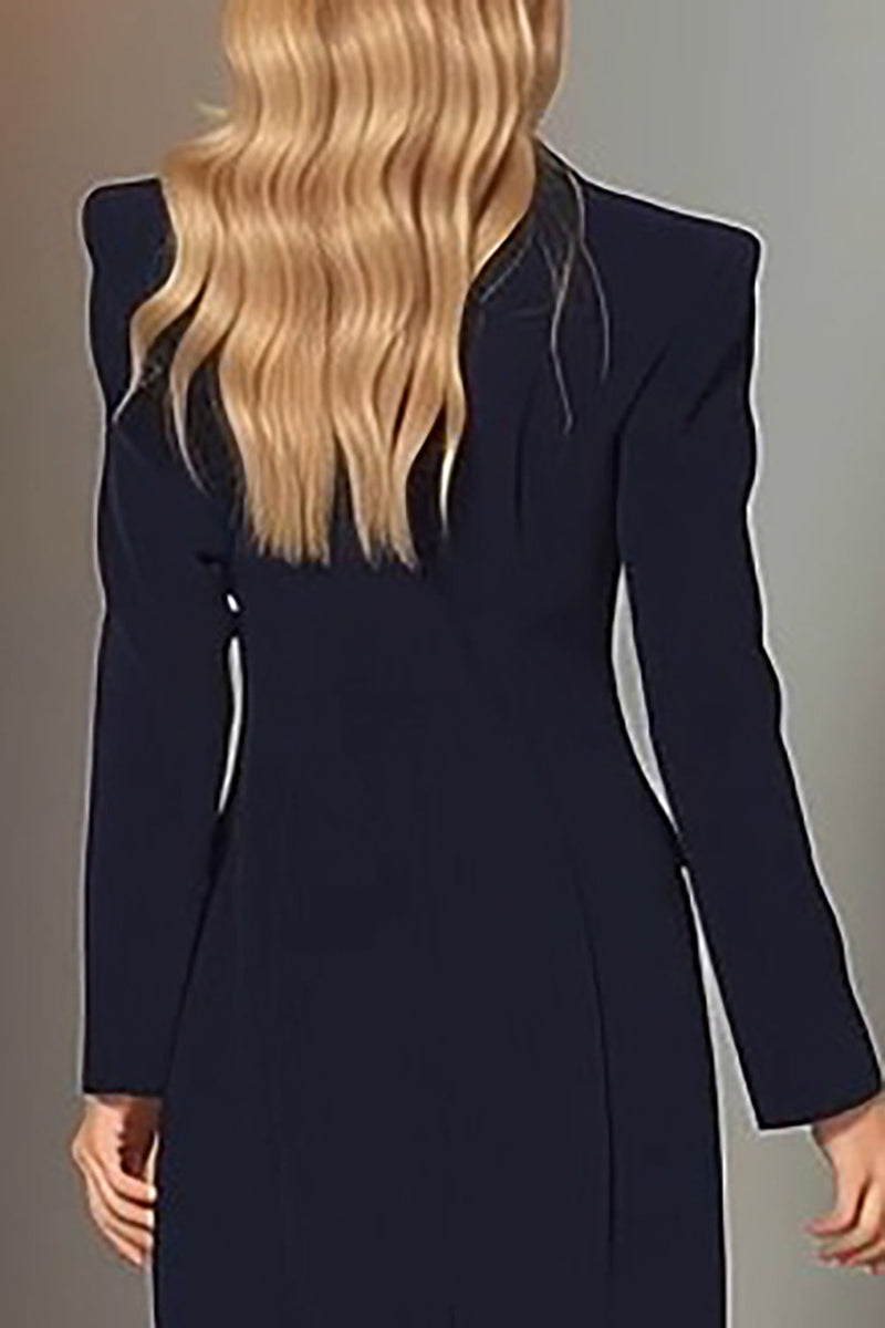 Load image into Gallery viewer, Navy Single Breasted Sheath Peak Lapel Long Blazer Dress with Slit