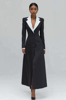 Load image into Gallery viewer, Black Notched Lapel Single Breasted Long Blazer Dress with Slit