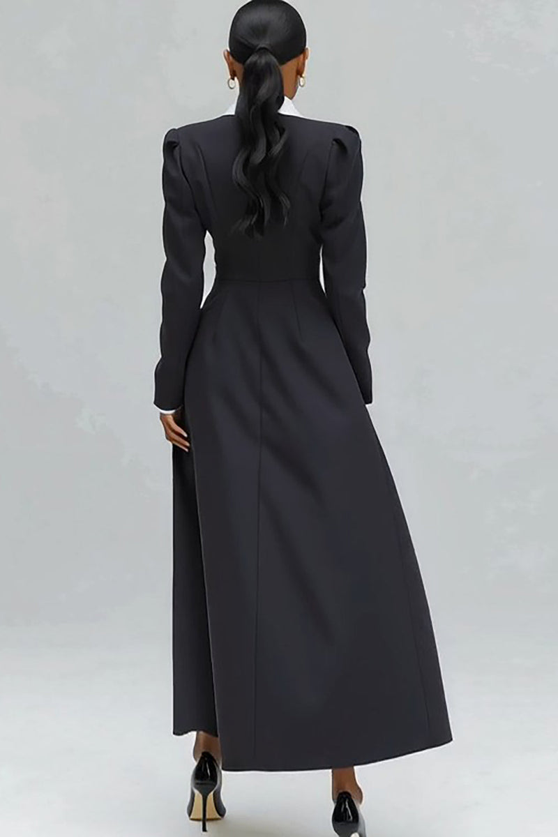 Load image into Gallery viewer, Black Notched Lapel Single Breasted Long Blazer Dress with Slit