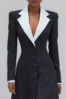 Load image into Gallery viewer, Black Notched Lapel Single Breasted Long Blazer Dress with Slit