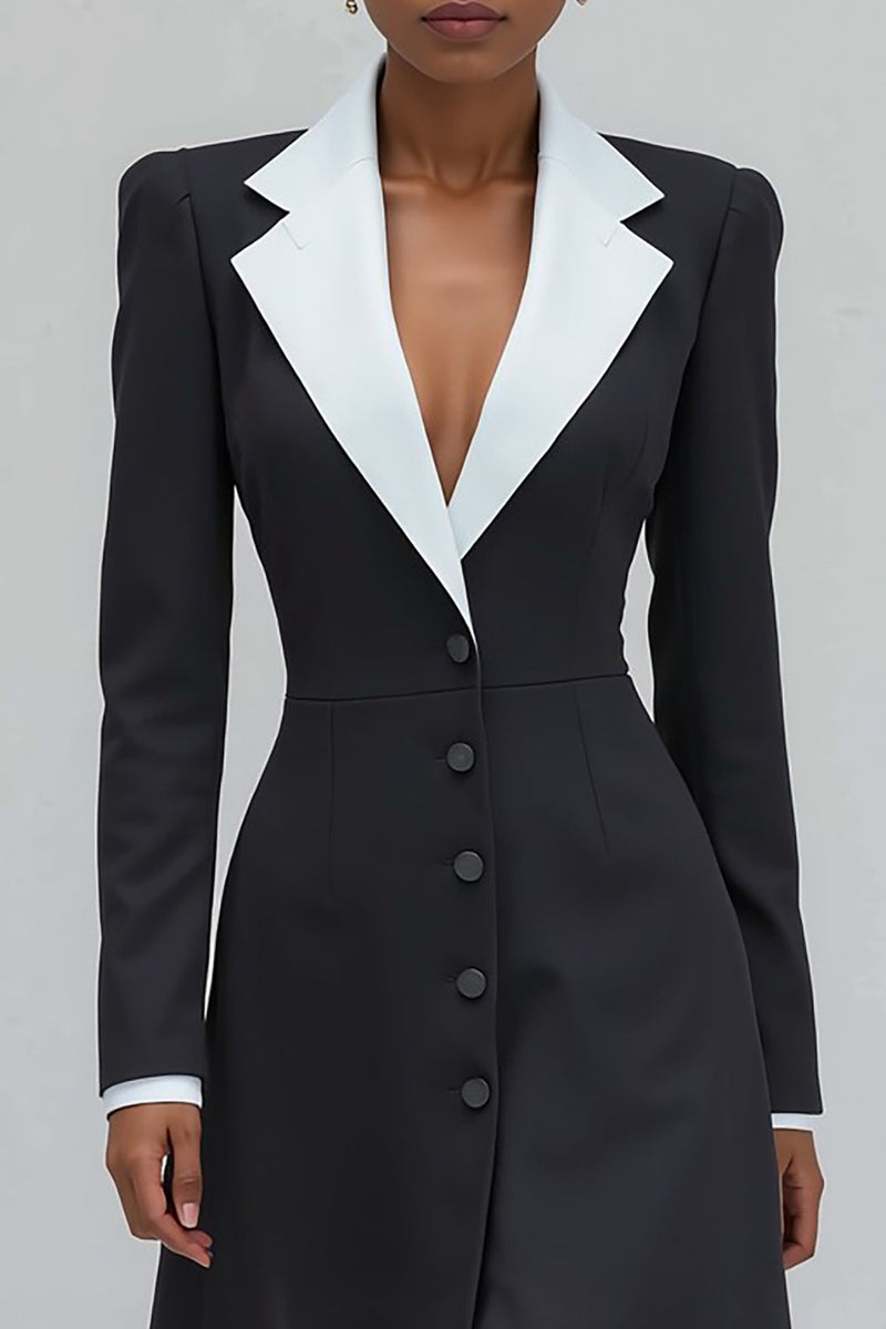 Load image into Gallery viewer, Black Notched Lapel Single Breasted Long Blazer Dress with Slit
