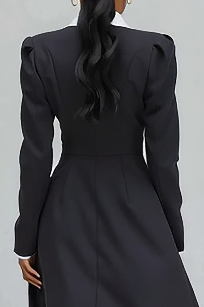 Load image into Gallery viewer, Black Notched Lapel Single Breasted Long Blazer Dress with Slit