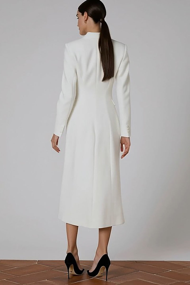 Load image into Gallery viewer, Ivory Peak Lapel Double Breasted Midi Blazer Dress