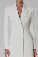 Load image into Gallery viewer, Ivory Peak Lapel Double Breasted Midi Blazer Dress