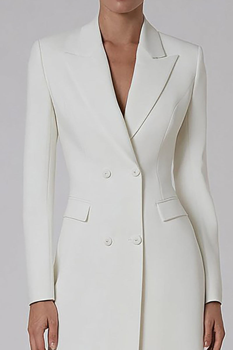 Load image into Gallery viewer, Ivory Peak Lapel Double Breasted Midi Blazer Dress