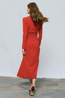 Load image into Gallery viewer, Red Peak Lapel One Button Ruched Midi Blazer Dress with Slit