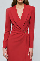 Load image into Gallery viewer, Red Peak Lapel One Button Ruched Midi Blazer Dress with Slit