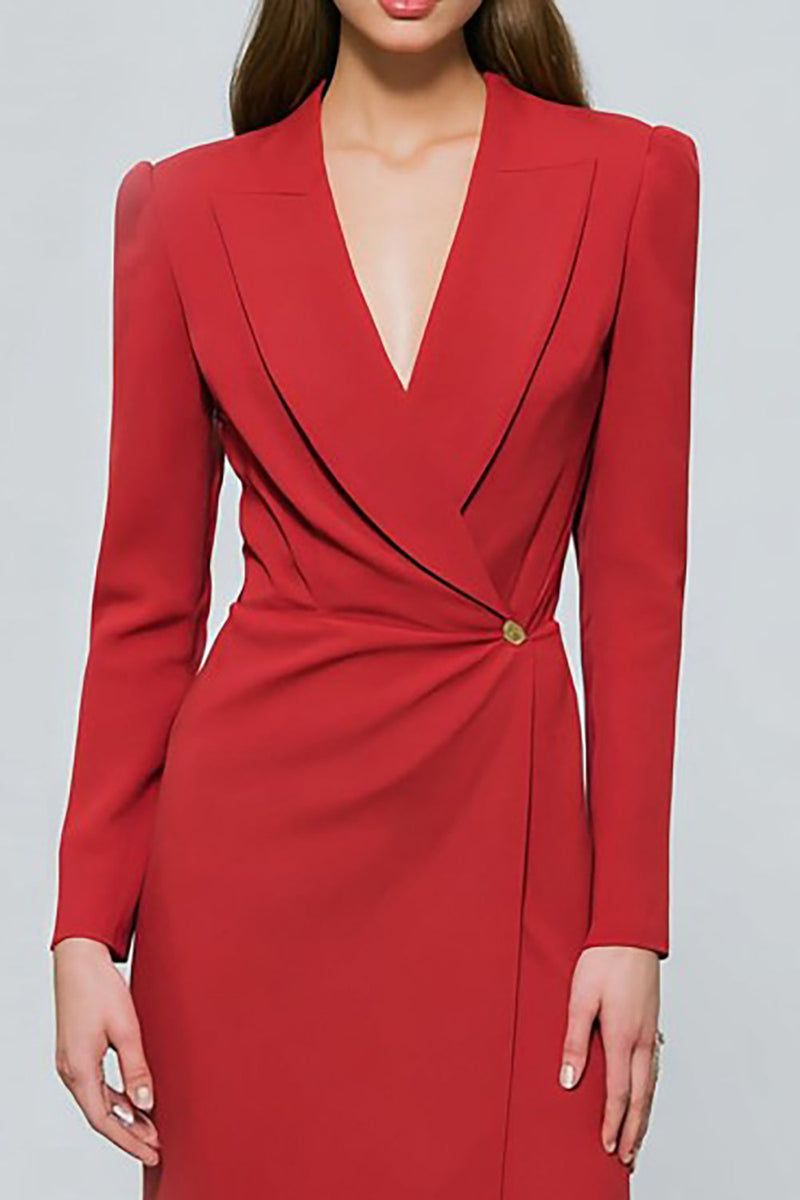 Load image into Gallery viewer, Red Peak Lapel One Button Ruched Midi Blazer Dress with Slit