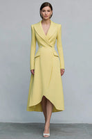 Load image into Gallery viewer, Yellow Peak Lapel Double Breasted Midi Blazer Dress with Sleeves