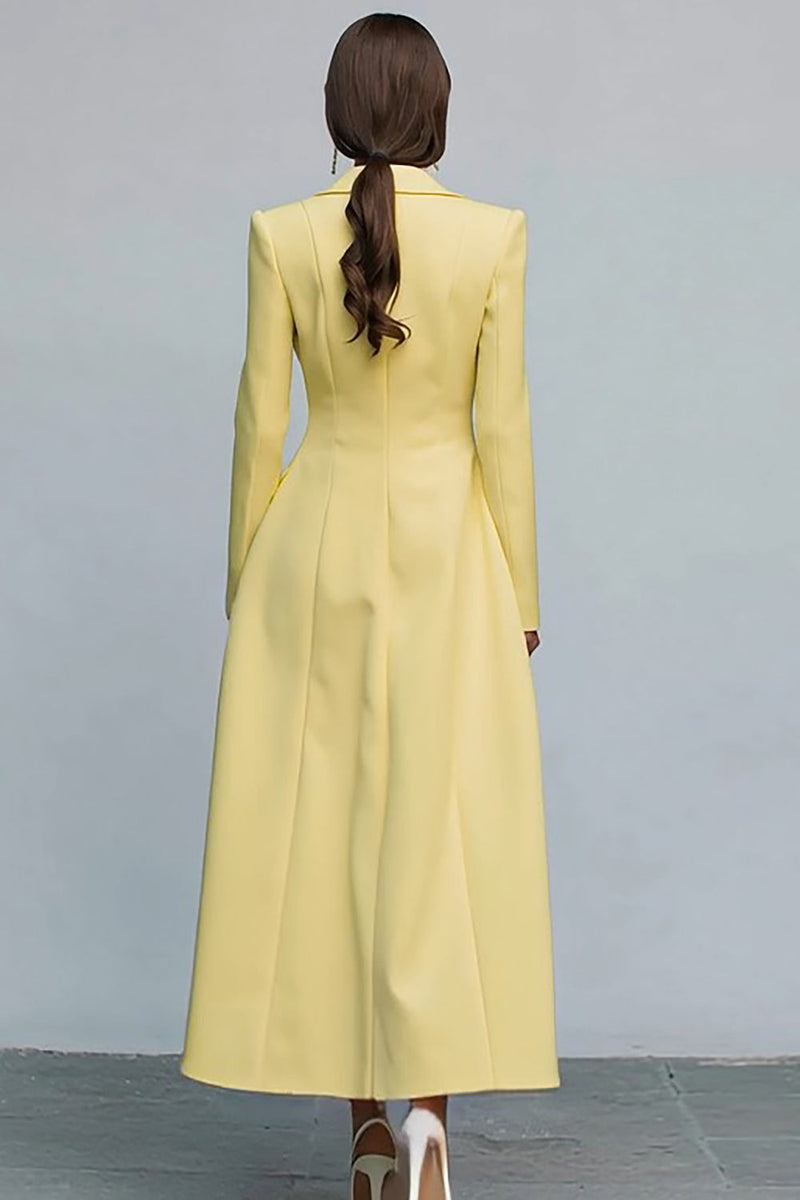 Load image into Gallery viewer, Yellow Peak Lapel Double Breasted Midi Blazer Dress with Sleeves