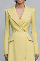 Load image into Gallery viewer, Yellow Peak Lapel Double Breasted Midi Blazer Dress with Sleeves