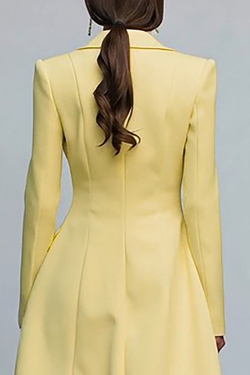Load image into Gallery viewer, Yellow Peak Lapel Double Breasted Midi Blazer Dress with Sleeves