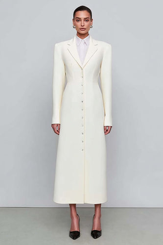 Ivory Single Breasted Notched Lapel Long Sleeves Blazer Dress