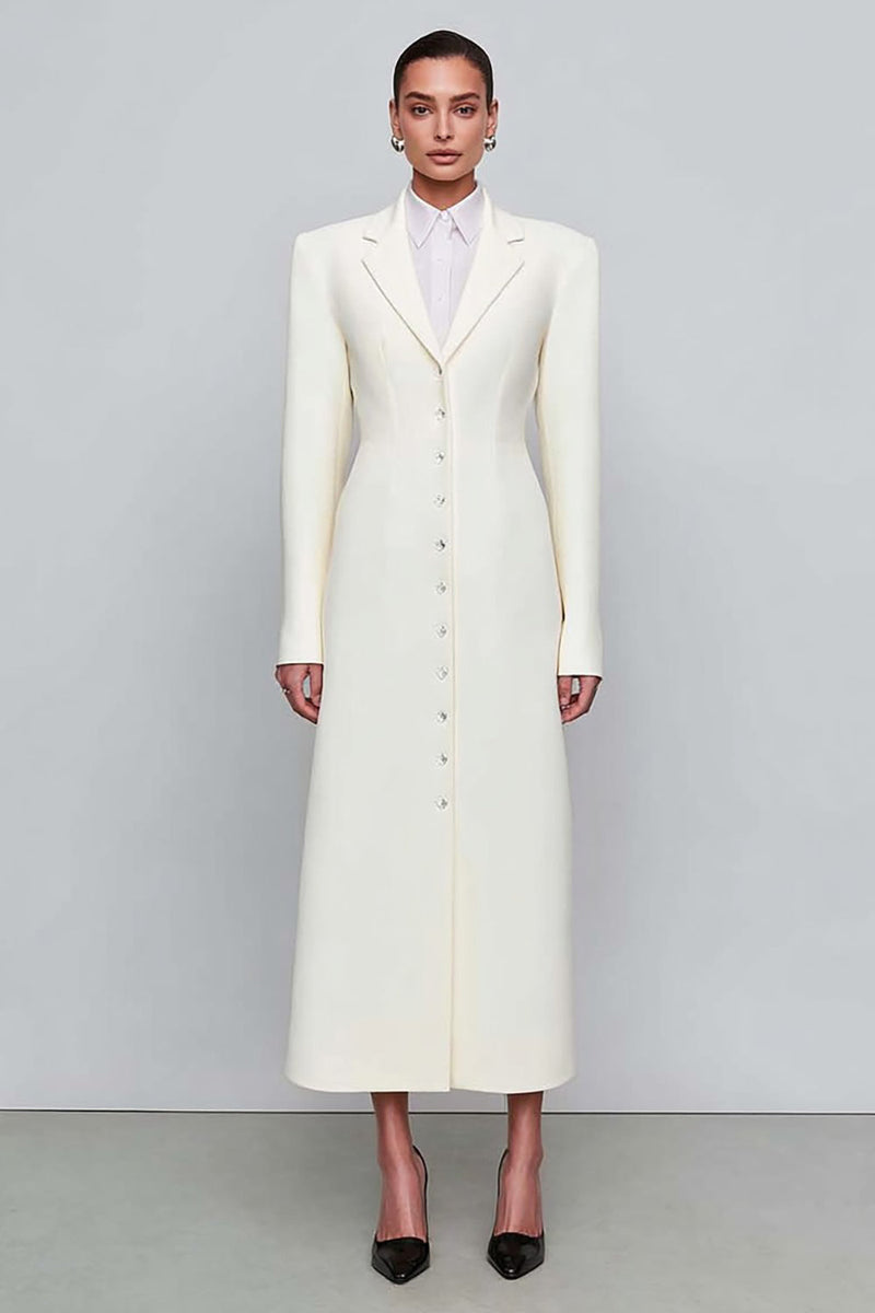 Load image into Gallery viewer, Ivory Single Breasted Notched Lapel Long Sleeves Blazer Dress