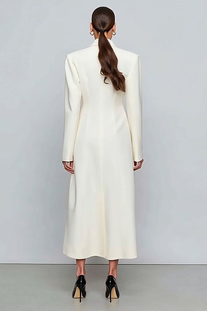 Load image into Gallery viewer, Ivory Single Breasted Notched Lapel Long Sleeves Blazer Dress