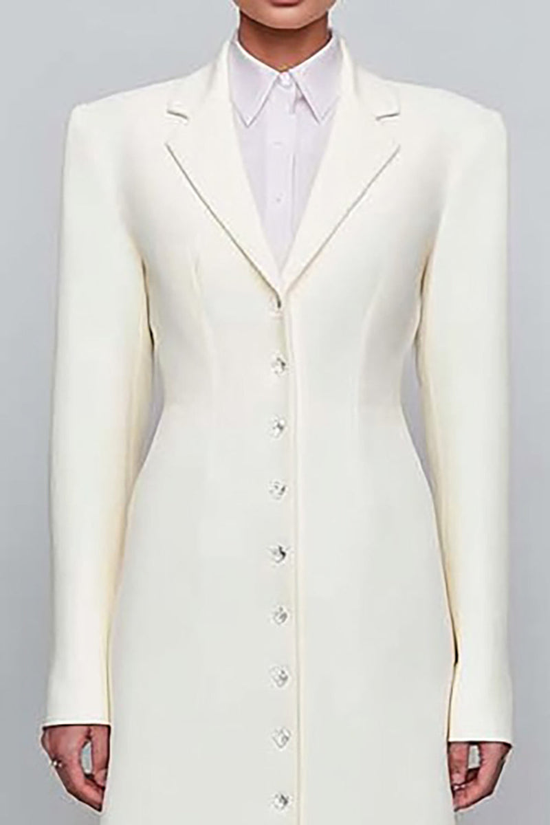 Load image into Gallery viewer, Ivory Single Breasted Notched Lapel Long Sleeves Blazer Dress