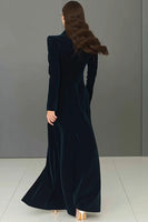 Load image into Gallery viewer, Navy Peak Lapel Velvet Single Breasted Long Blazer Dress with Slit