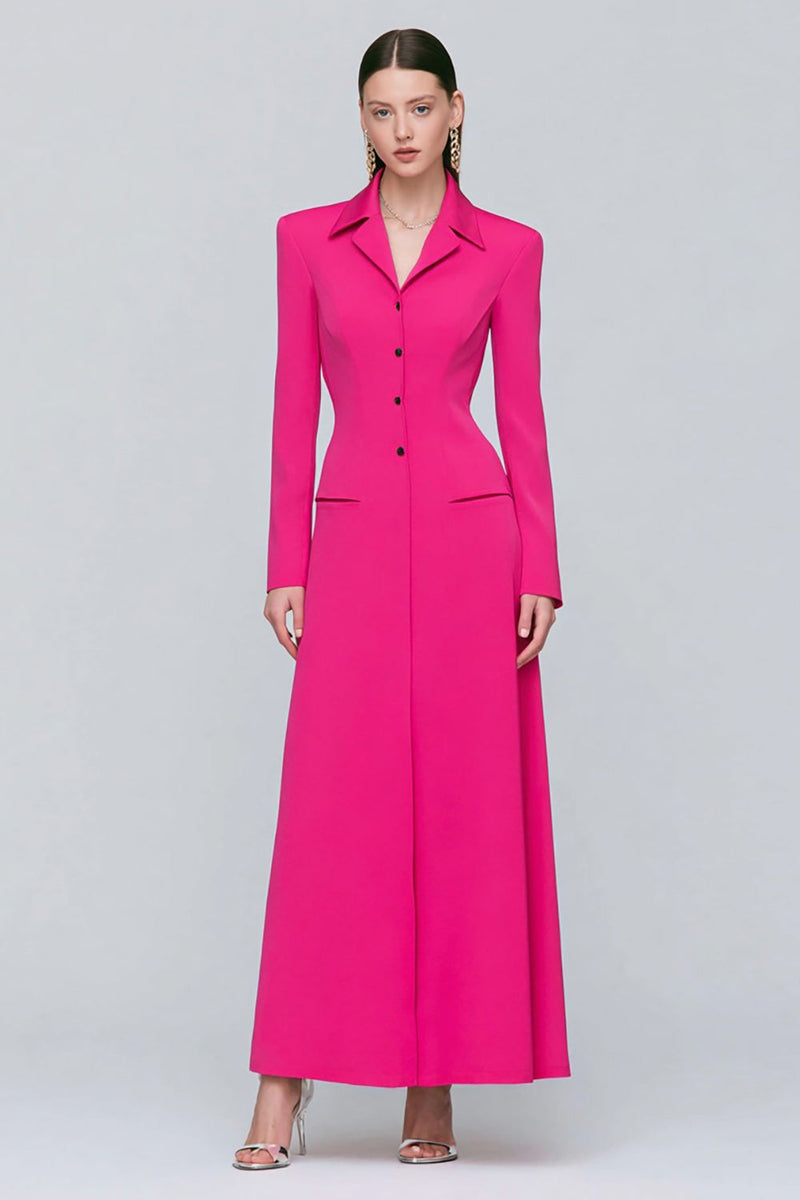 Load image into Gallery viewer, Fuchsia Single Breasted Sheath Long Sleeves Blazer Dress