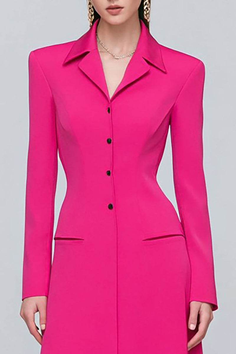Load image into Gallery viewer, Fuchsia Single Breasted Sheath Long Sleeves Blazer Dress