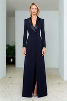 Load image into Gallery viewer, Navy Long Double Breasted Blazer Dress with Slit