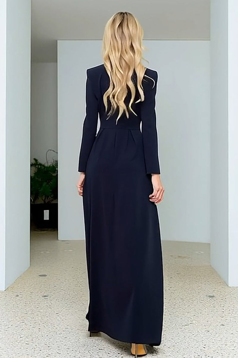 Load image into Gallery viewer, Navy Long Double Breasted Blazer Dress with Slit