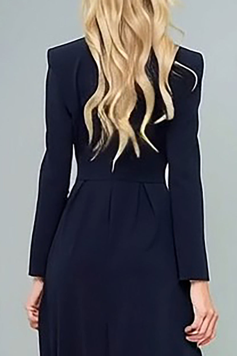 Load image into Gallery viewer, Navy Long Double Breasted Blazer Dress with Slit