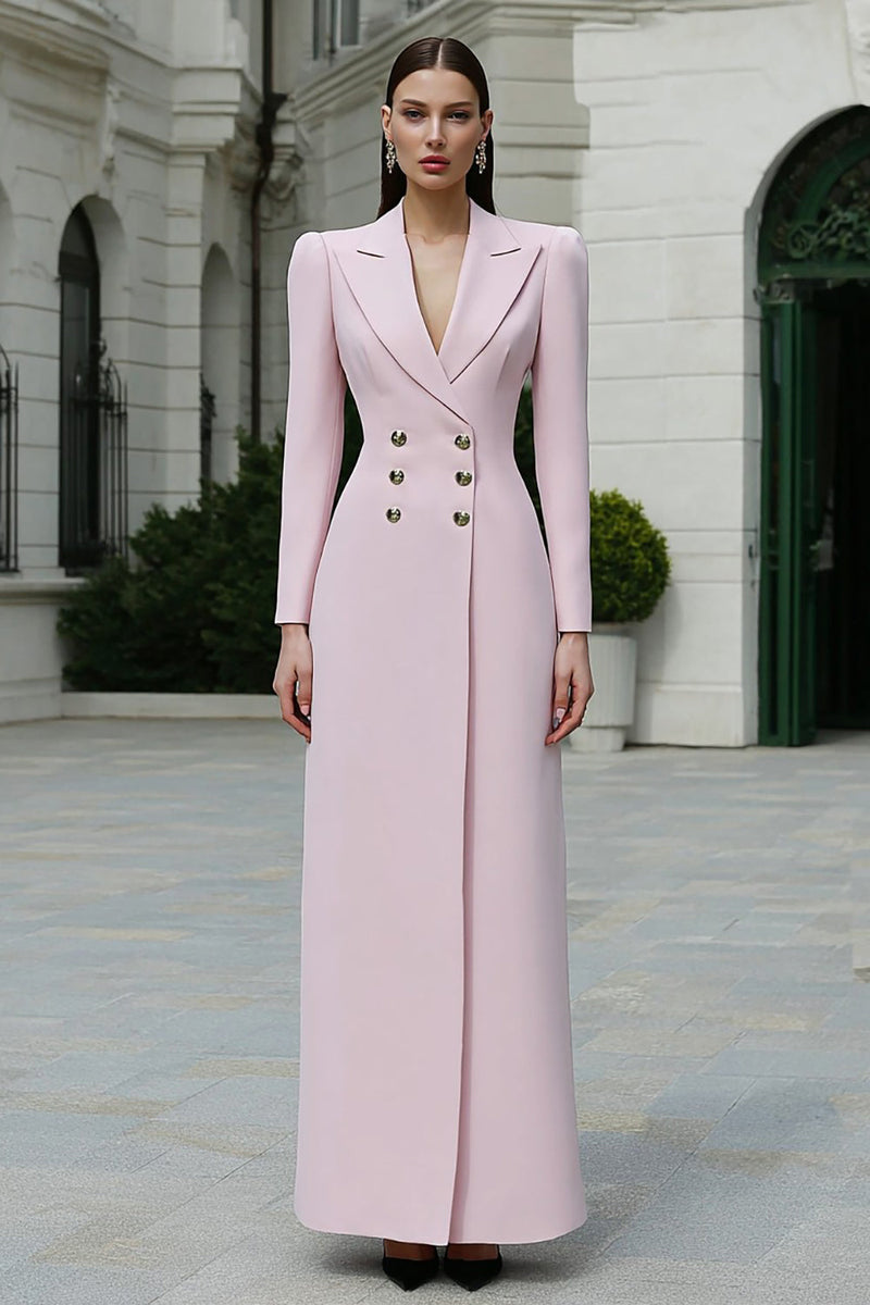 Load image into Gallery viewer, Light Pink Peak Lapel Double Breasted Maxi Blazer Dress