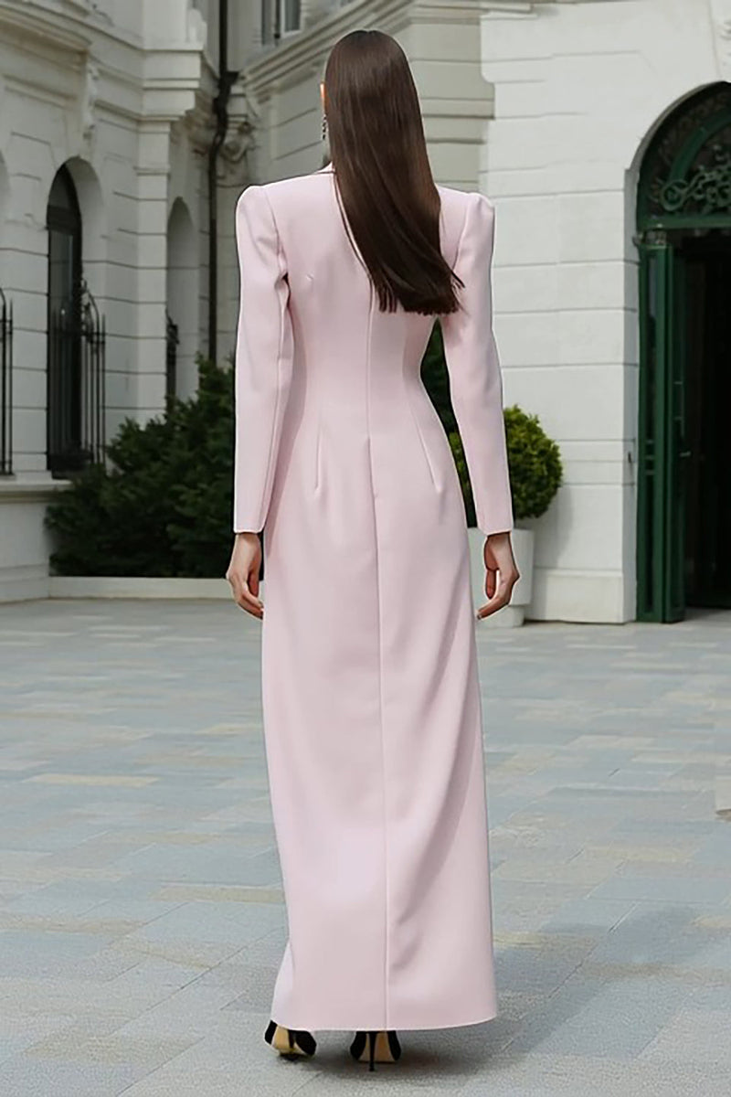 Load image into Gallery viewer, Light Pink Peak Lapel Double Breasted Maxi Blazer Dress