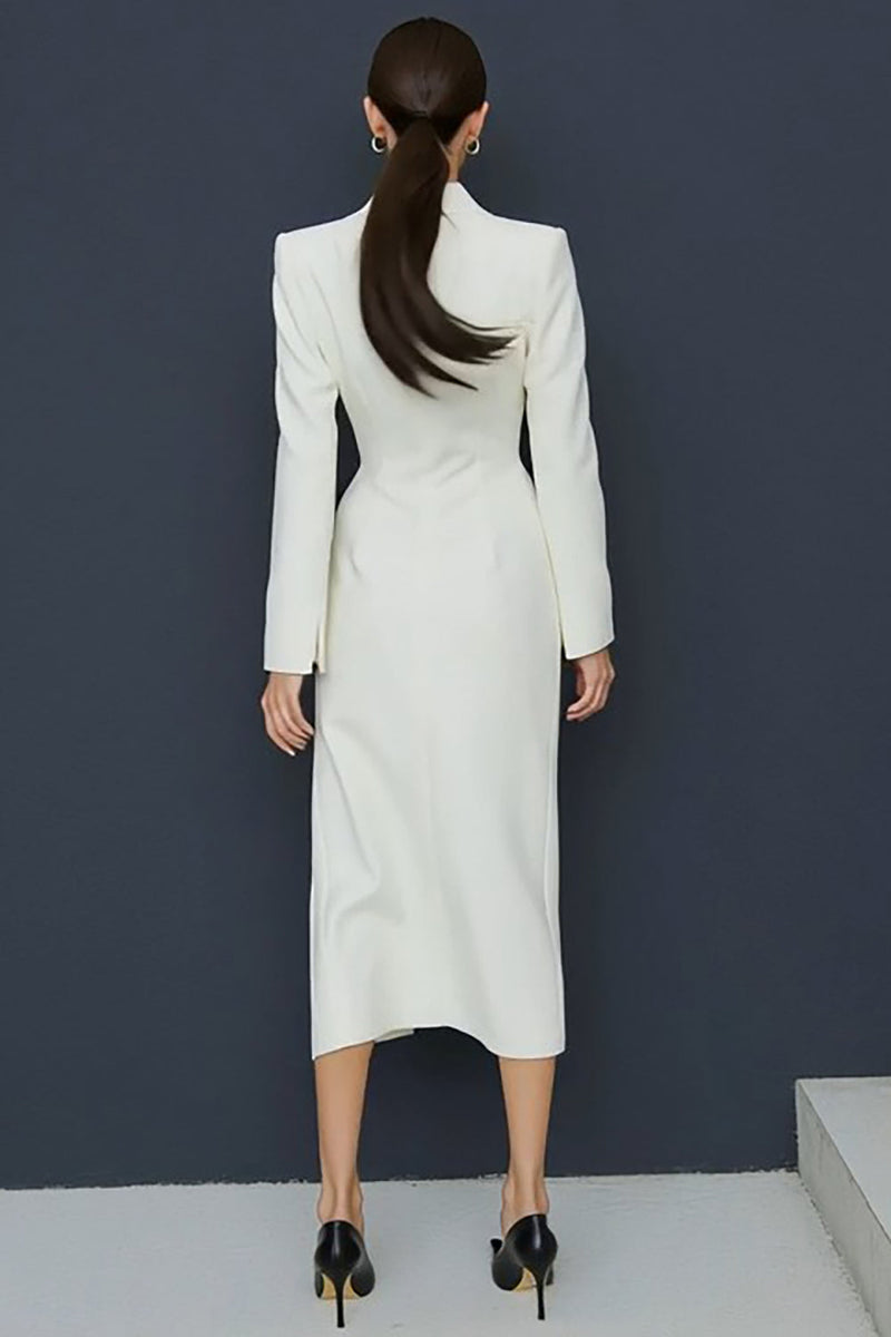 Load image into Gallery viewer, Ivory Notched Lapel Single Breasted Midi Blazer Dress