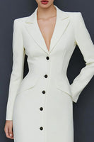 Load image into Gallery viewer, Ivory Notched Lapel Single Breasted Midi Blazer Dress