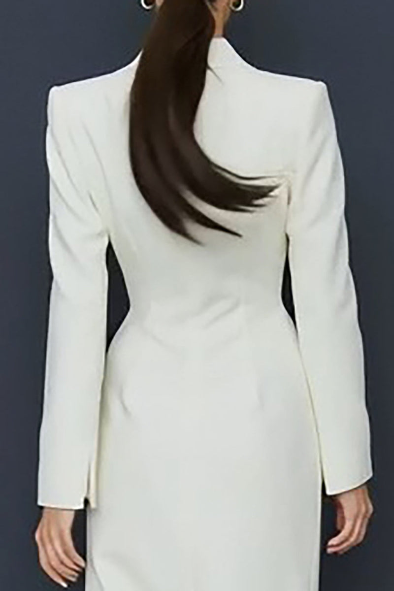 Load image into Gallery viewer, Ivory Notched Lapel Single Breasted Midi Blazer Dress