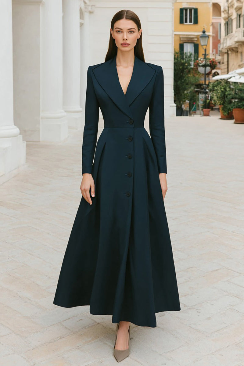 Load image into Gallery viewer, Navy A-Line Single Breasted Long Blazer Dress with Sleeves