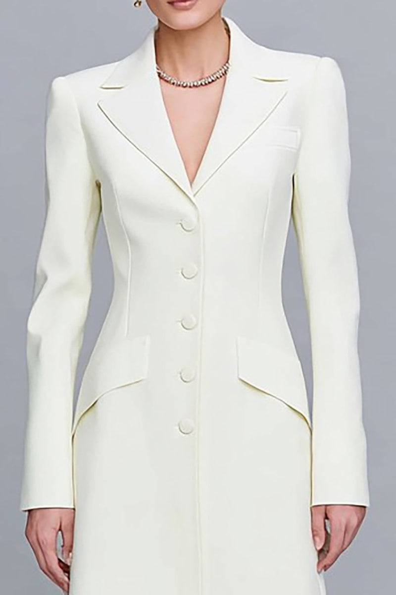 Load image into Gallery viewer, Ivory Notched Lapel Single Breasted Long Blazer Dress with Sleeves