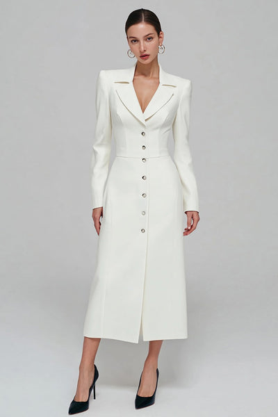 Ivory Sheath Single Breasted Long Blazer Dress with Slit