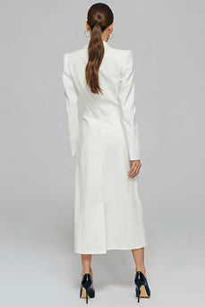 Ivory Sheath Single Breasted Long Blazer Dress with Slit
