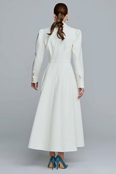 Ivory A-Line Single Breasted Long Blazer Dress with Sleeves