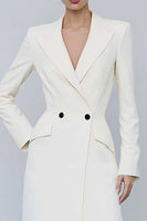 Load image into Gallery viewer, Ivory Peak Lapel Double Breasted Midi Blazer Dress with Sleeves