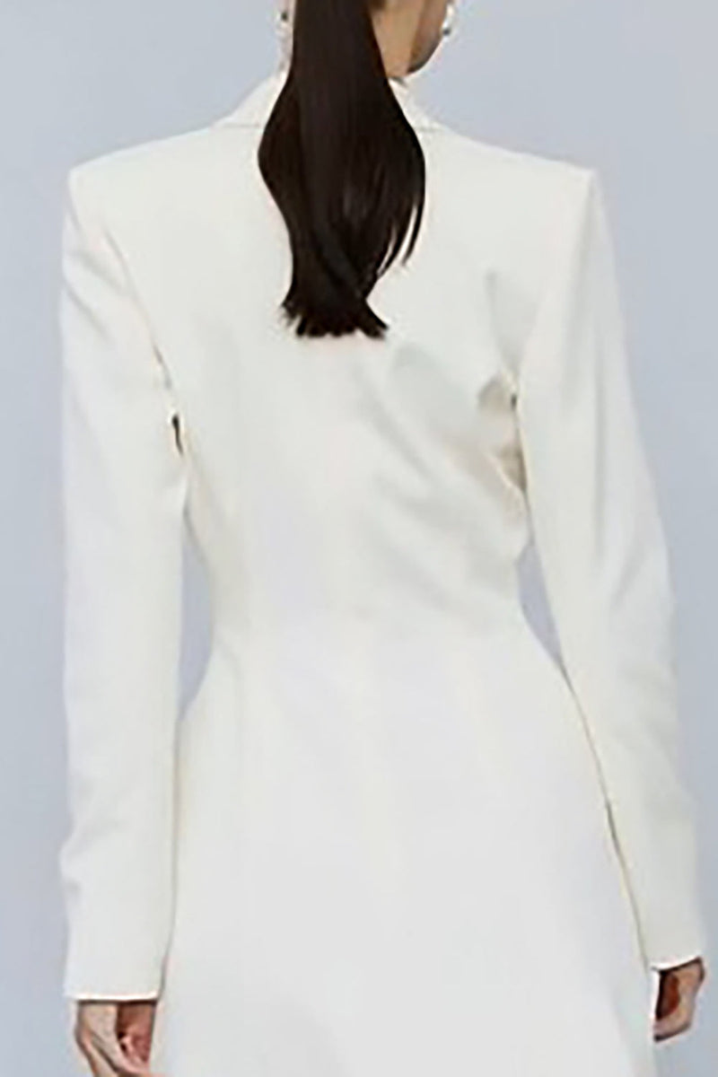 Load image into Gallery viewer, Ivory Peak Lapel Double Breasted Midi Blazer Dress with Sleeves
