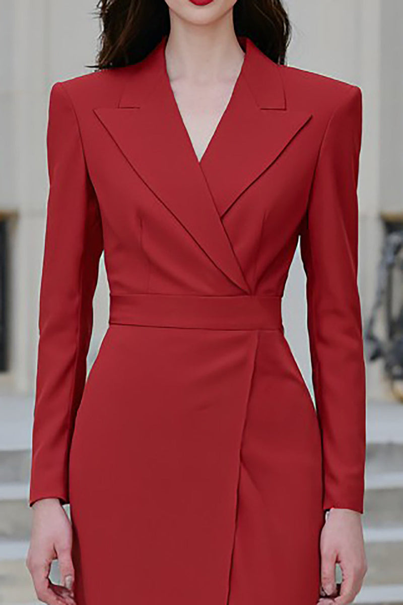 Load image into Gallery viewer, Red Peak Lapel Bodycon Midi Blazer Dress with Slit