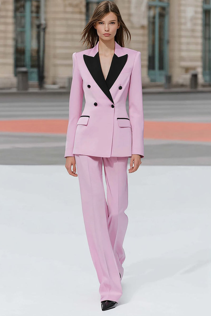 Load image into Gallery viewer, 2 Piece Pink Double Breasted Peak Lapel Business Suits