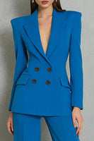 Load image into Gallery viewer, 2 Piece Blue Peak Lapel Double Breasted Business Suits with Sleeves