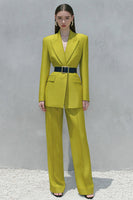 Load image into Gallery viewer, 2 Piece Lemon Yellow Peak Lapel Business Suits with Belt