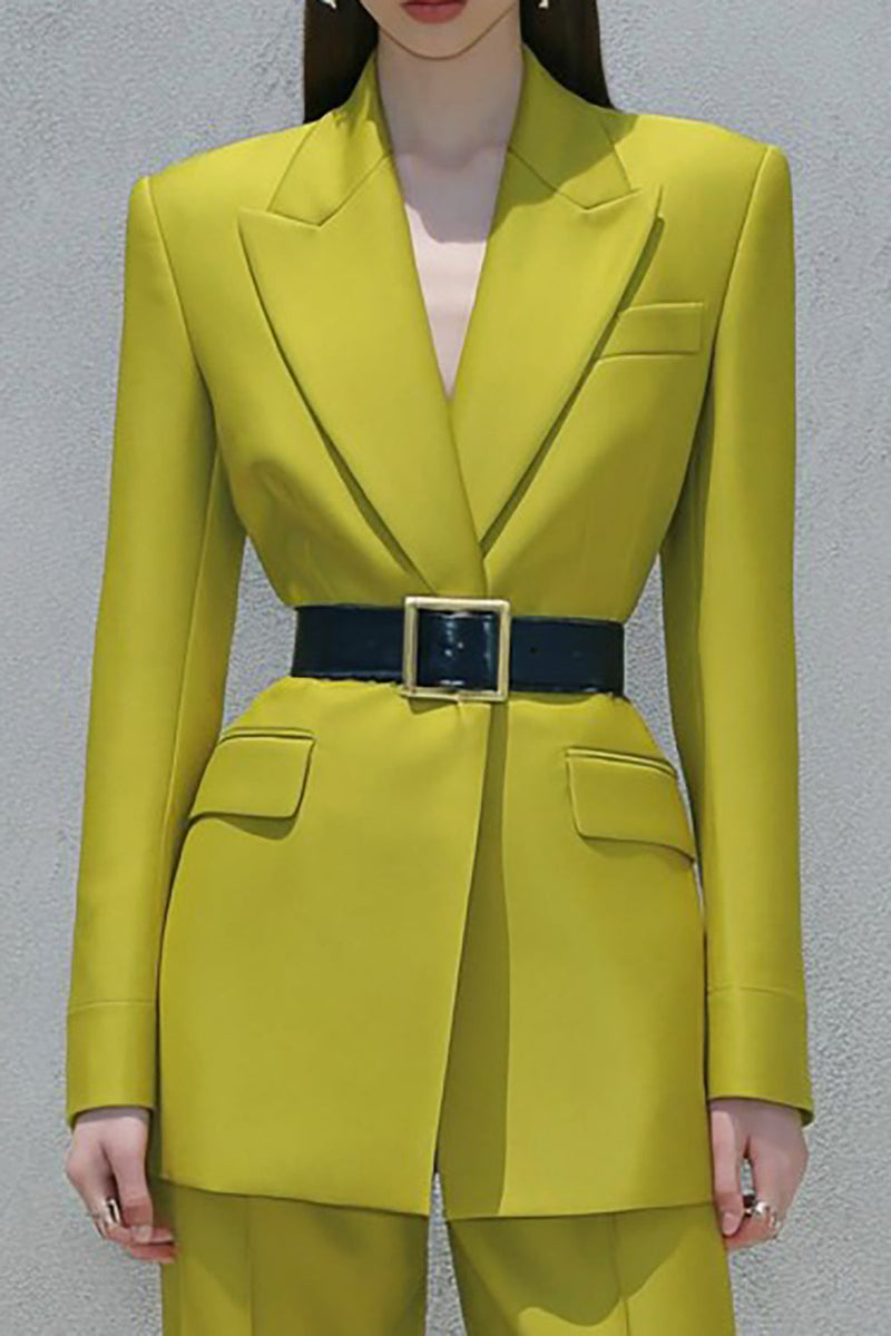 Load image into Gallery viewer, 2 Piece Lemon Yellow Peak Lapel Business Suits with Belt