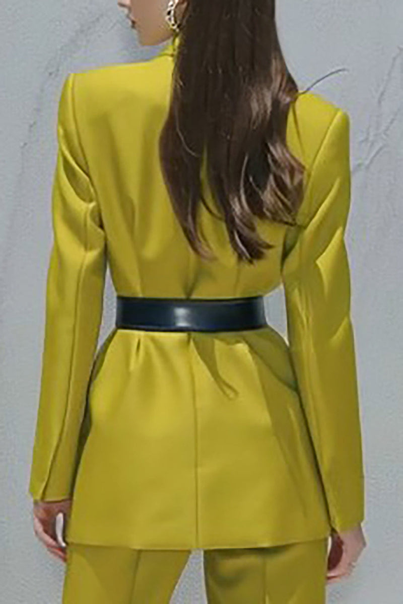 Load image into Gallery viewer, 2 Piece Lemon Yellow Peak Lapel Business Suits with Belt