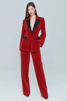 Load image into Gallery viewer, 2 Piece Red Velvet Peak Lapel One Button Prom Suits with Pockets