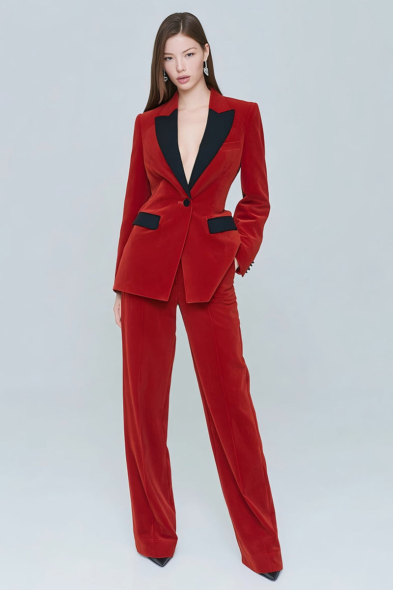 Load image into Gallery viewer, 2 Piece Red Velvet Peak Lapel One Button Prom Suits with Pockets