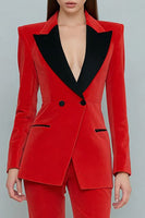 Load image into Gallery viewer, 2 Piece Red Peak Lapel Velvet Double Breasted Prom Suits with Sleeves