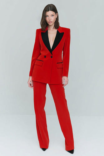 2 Piece Red Peak Lapel Velvet Double Breasted Prom Suits